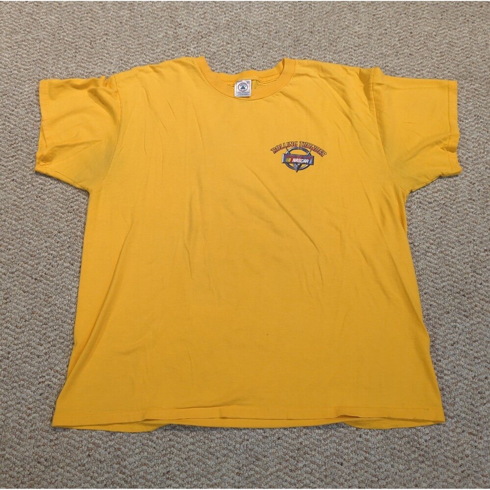 Tracks of NASCAR Rolling Thunder T Shirt Mens XL Yellow 2001 Graphic Delta